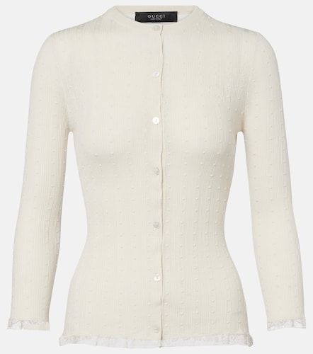 Cardigan aus Rippstrick mit Spitze - Gucci - Modalova