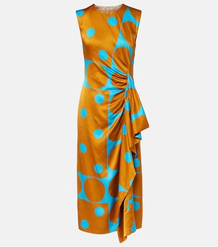 Vestido midi de satén drapeado estampado - Dries Van Noten - Modalova