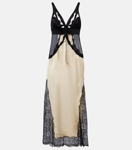 Vestido midi de satén con aberturas y encaje - The Attico - Modalova