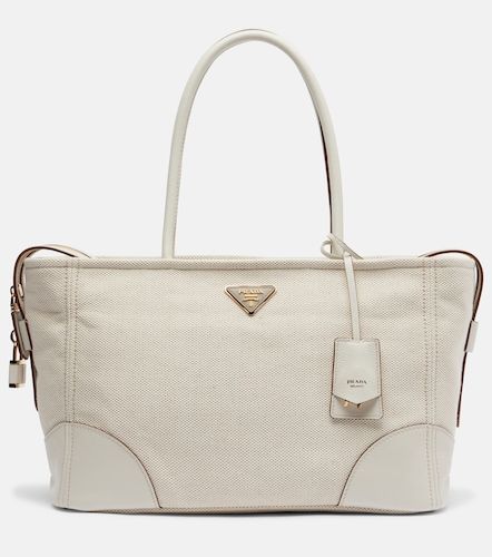 Large leather-trimmed canvas tote bag - Prada - Modalova