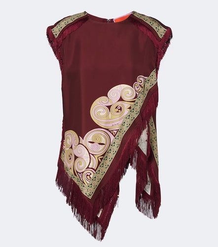 Fringed printed silk twill scarf top - La DoubleJ - Modalova