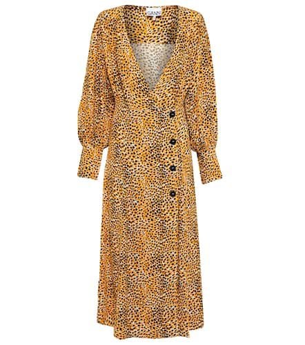 Leopard-print crÃªpe midi dress - Ganni - Modalova