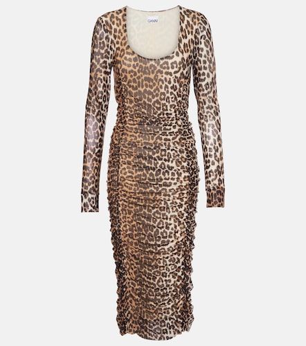 Abito midi in mesh con stampa leopardata - Ganni - Modalova