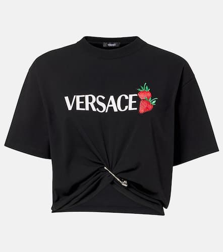 Camiseta cropped de algodón con logo - Versace - Modalova