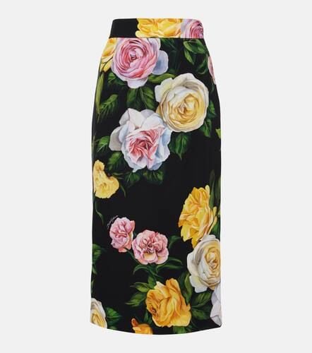 Floral silk-blend charmeuse midi skirt - Dolce&Gabbana - Modalova