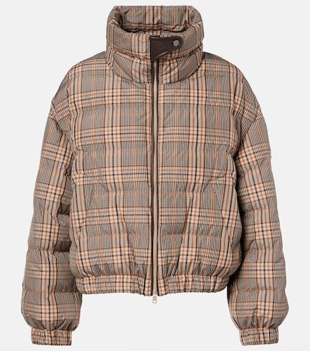 Checked leather-trimmed down jacket - Brunello Cucinelli - Modalova