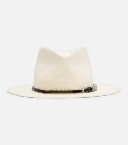 Leather-trimmed straw fedora hat - Brunello Cucinelli - Modalova
