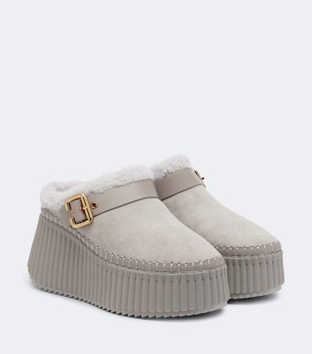 Nama shearling-lined suede platform mules - Chloe - Modalova
