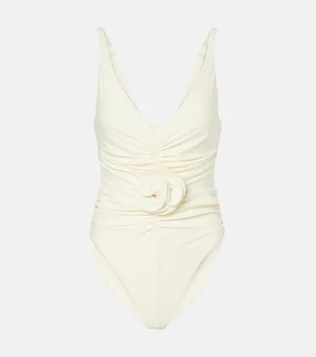 Floral-applique ruched swimsuit - Magda Butrym - Modalova
