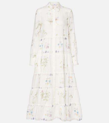 Floral printed tiered linen shirt dress - Erdem - Modalova