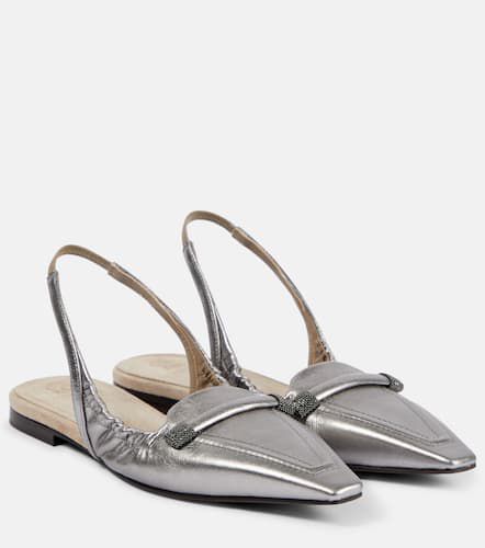 Metallic leather slingback flats - Brunello Cucinelli - Modalova