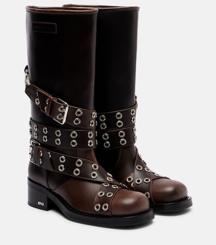 Buckle Belt leather biker boots - Mach & Mach - Modalova