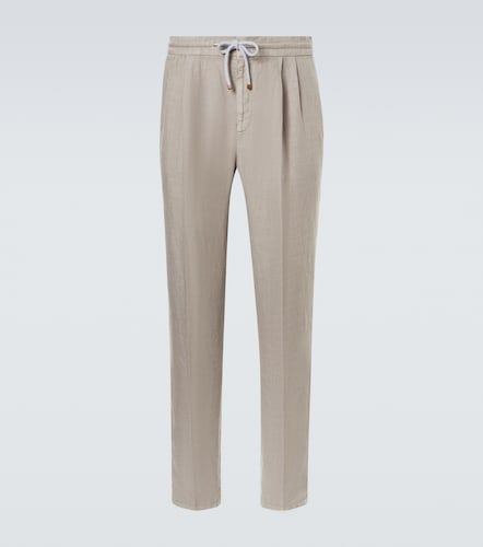Pantaloni regular in lino con pince - Brunello Cucinelli - Modalova