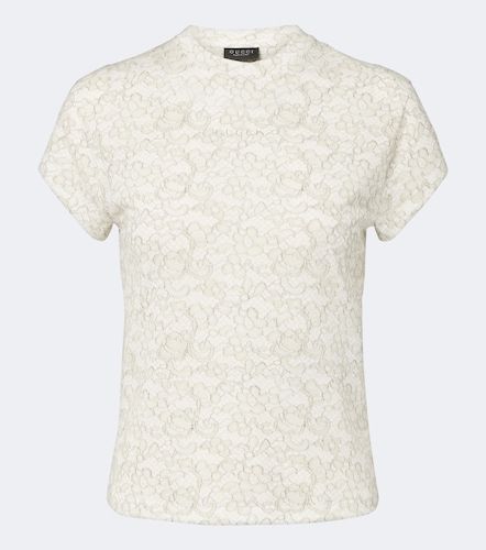 T-shirt in cotone con stampa e pizzo - Gucci - Modalova