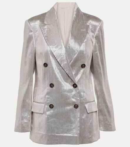 Double-breasted metallic linen-blend blazer - Brunello Cucinelli - Modalova