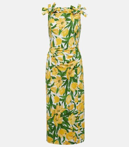 Floral ruched poplin midi dress - Carolina Herrera - Modalova