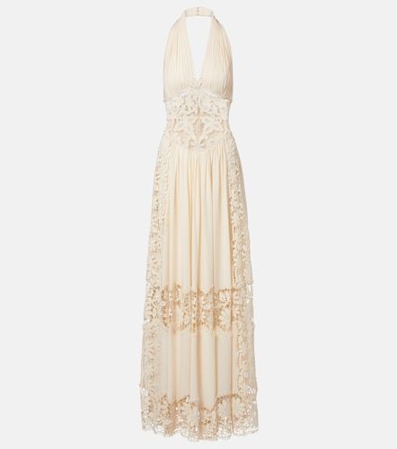 Abito lungo in georgette e macramè - Elie Saab - Modalova