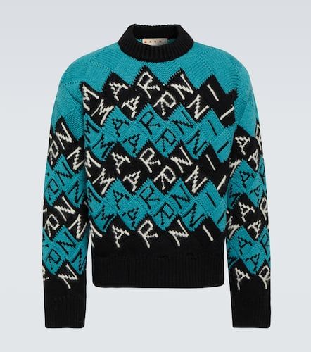 Intarsia logo virgin wool sweater - Marni - Modalova