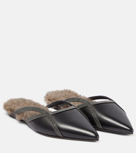 Slippers in pelle con shearling - Brunello Cucinelli - Modalova