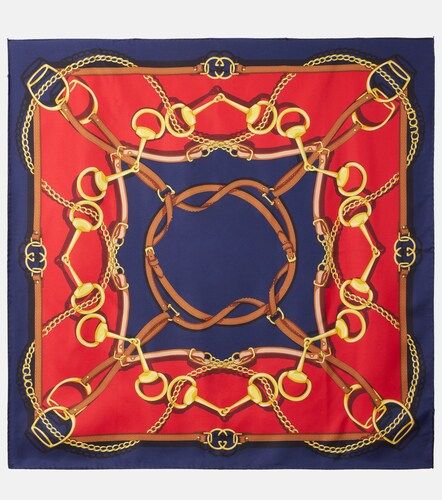 Pañuelo de sarga de seda estampada reversible - Gucci - Modalova