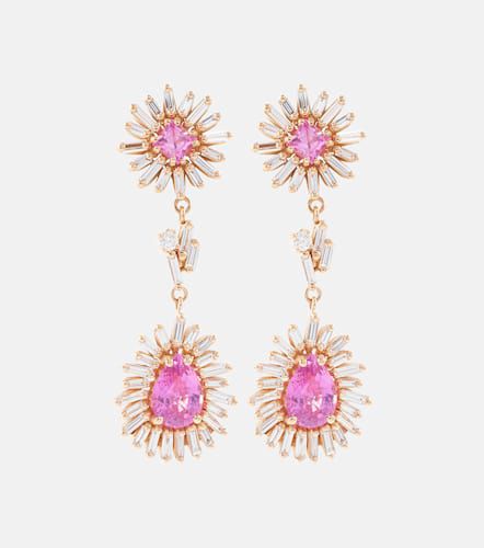 Kt rose gold drop earrings with diamonds and sapphires - Suzanne Kalan - Modalova