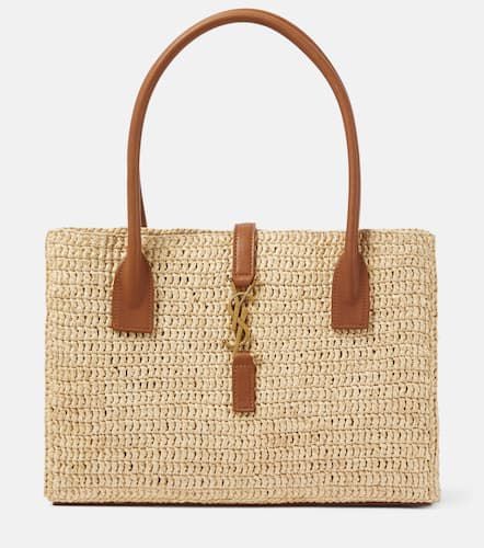 Panier Rectangle leather-trimmed raffia tote bag - Saint Laurent - Modalova