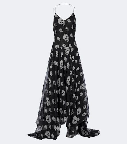 Abito lungo in chiffon di seta con stampa - McQueen - Modalova