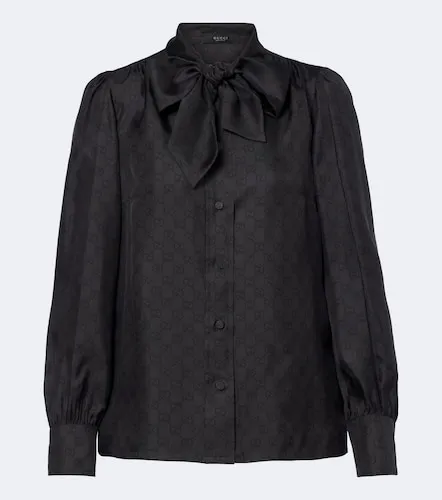 Blusa de sarga de seda con lazada y GG - Gucci - Modalova