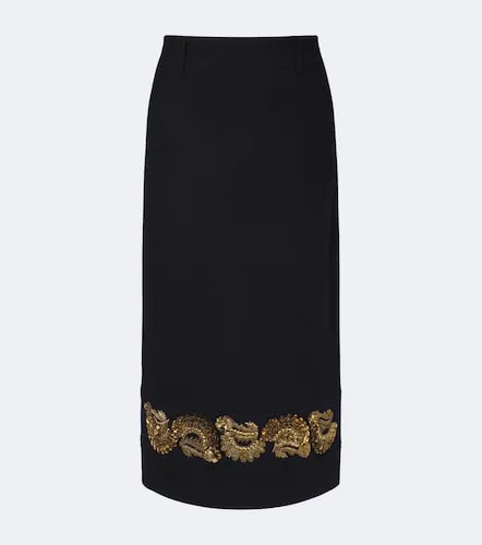Embellished wool-blend twill midi skirt - Dries Van Noten - Modalova