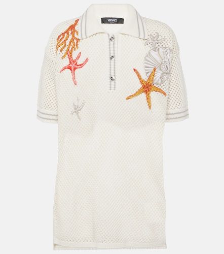 Polo de croché de algodón bordado - Versace - Modalova