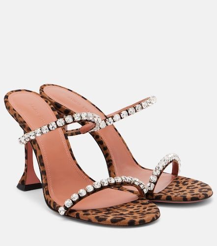 Mules Gigi 95 in suede con stampa leopardata - Amina Muaddi - Modalova