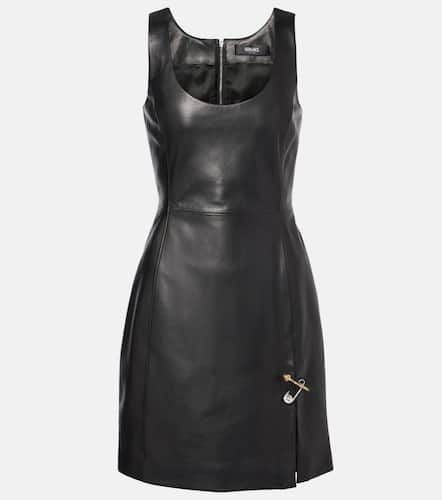 Minikleid Safety Pin aus Leder - Versace - Modalova