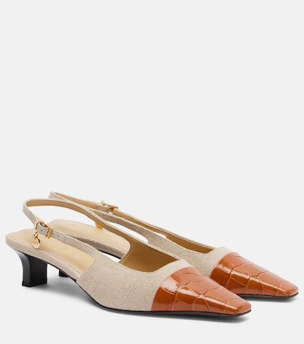 Leather-trimmed canvas slingback pumps - Tod's - Modalova