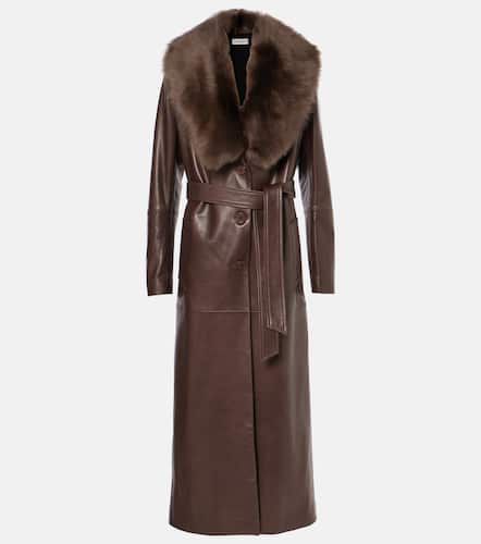 Dakota shearling-trimmed leather trench coat - Nour Hammour - Modalova