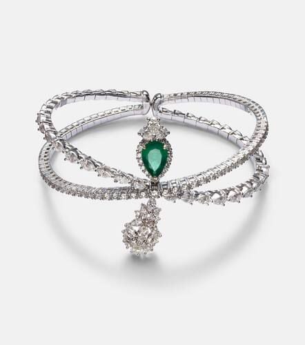 Reign Supreme 18kt white gold bangle with diamonds and emerald - Yeprem - Modalova