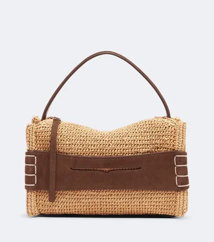 Loafer Small suede-trimmed raffia top-handle bag - JW Anderson - Modalova
