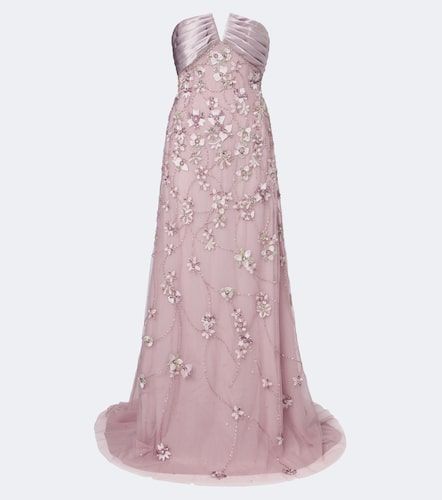 Abito lungo in tulle con cristalli - Georges Hobeika - Modalova