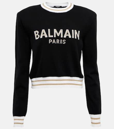 Logo wool and cashmere cropped sweater - Balmain - Modalova