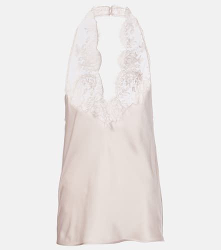 Lace-trimmed halterneck silk charmeuse top - Saint Laurent - Modalova