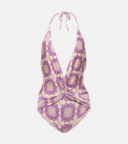Exotic Coral printed halterneck swimsuit - Adriana Degreas - Modalova