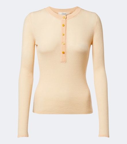 Ribbed-knit silk-trimmed wool Henley shirt - Chloe - Modalova