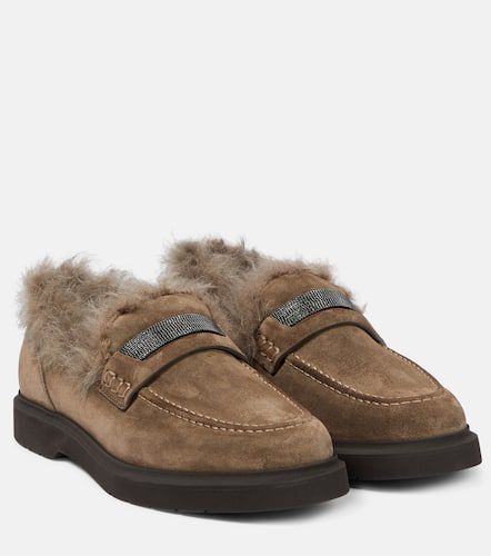 Shearling-trimmed suede loafers - Brunello Cucinelli - Modalova