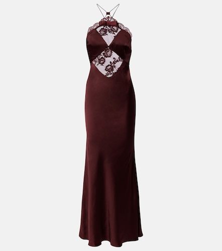 Abito lungo in satin con pizzo - Self-Portrait - Modalova