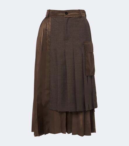 Layered pleated wool-trimmed midi skirt - Sacai - Modalova