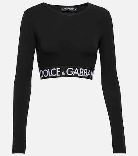 Crop top en mezcla de algodón con logo - Dolce&Gabbana - Modalova