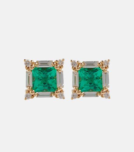 Kt gold earrings with emeralds and diamonds - Suzanne Kalan - Modalova