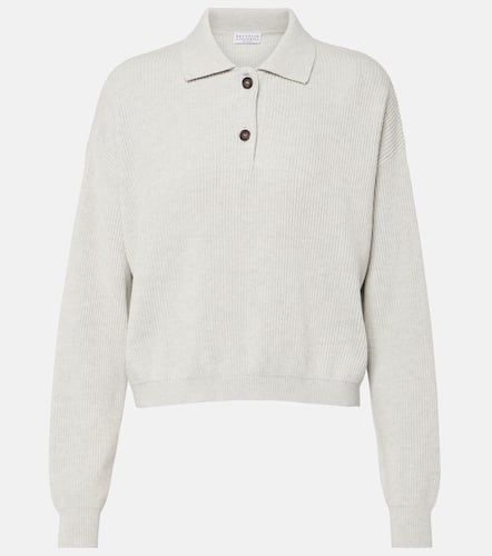 Ribbed-knit cotton polo sweater - Brunello Cucinelli - Modalova