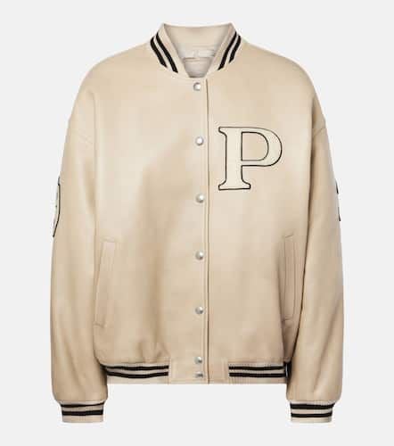 Chaqueta varsity de piel con parche - Prada - Modalova