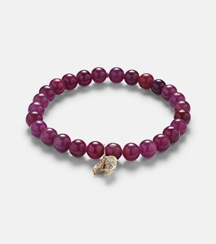 Mini Fortune Cookie beaded 14kt gold bracelet with diamonds and rubies - Sydney Evan - Modalova