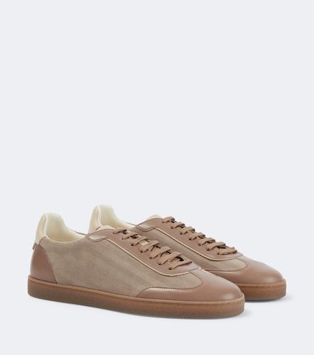 Leather-trimmed herringbone sneakers - Brunello Cucinelli - Modalova